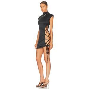 OW Collection Parker Dress Long Sleeve Back Keyhole Lace-up Black Size L NWT
